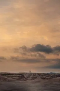 person standing on beach under cloudy sky during daytime